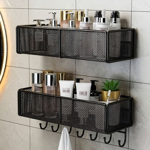 2 Pc Self Adhesive Basket for kitchen and bathroom with hooks