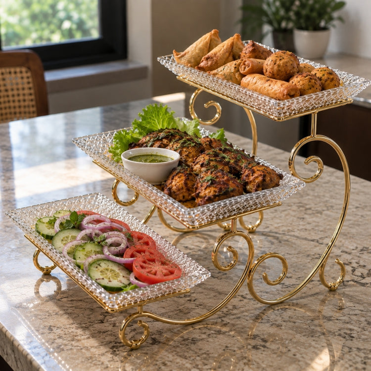 3-Tier Luxury Gold Crystal Serving Stand – Premium Dessert & Snack Display Tray