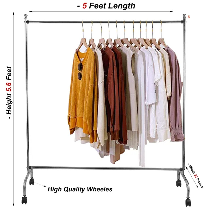 High Quality Cloth Hanging Stand Rack Single Pole For Home, Boutique , Garments Shop , Outdoor And Bedroom (20 Gauge Metal) With Wheels