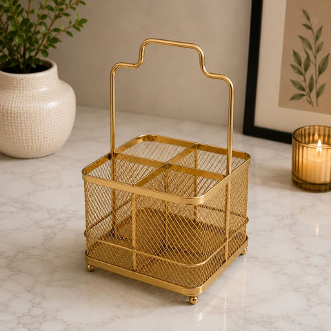 Luxury Gold Mesh Cutlery Holder & Utensil Organizer