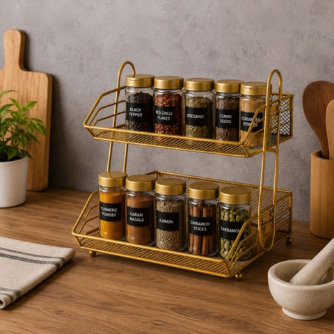 Modern Gold Double-Layer Kitchen Countertop Organizer Rack