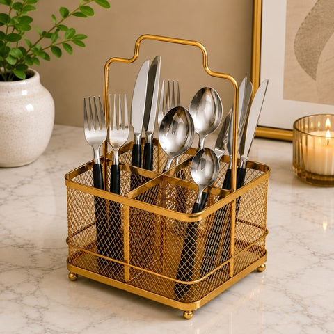 Luxury Gold Mesh Cutlery Holder & Utensil Organizer