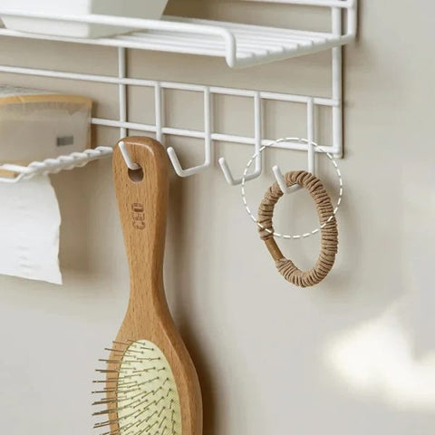 Wall Mounted Shelf With Hooks And Soap Holder