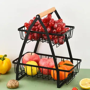 Wooden Handle 2 Tier Basket