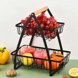 Wooden Handle 2 Tier Basket