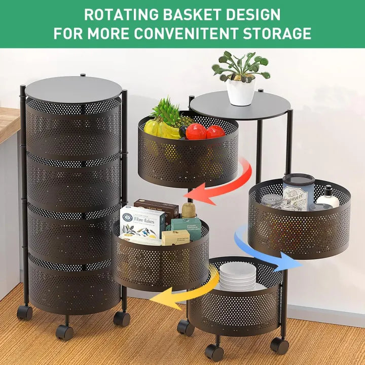 4 Layer Rotatable Basket With Wheels