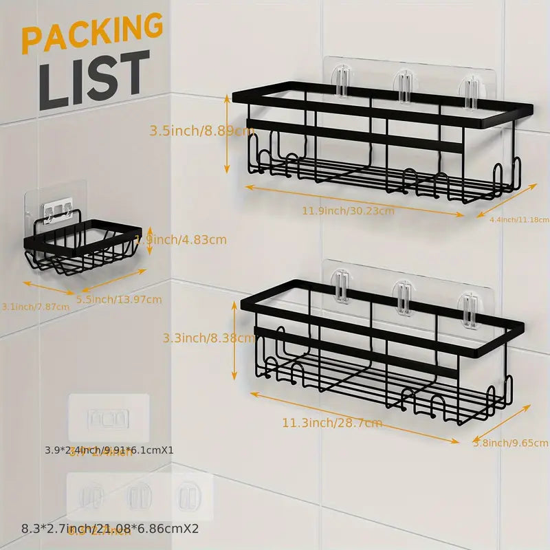 Three-Pack Drill-Free Shower Rack
