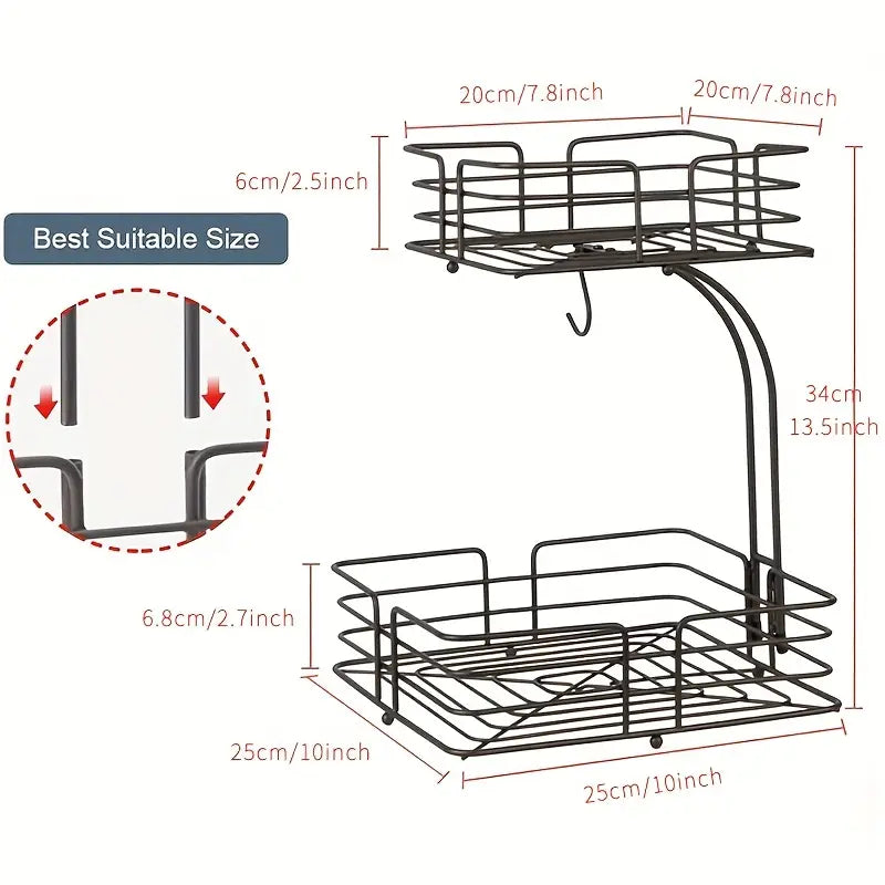 2-Tier Square Fruits and Vegetables Basket with Banana Hook