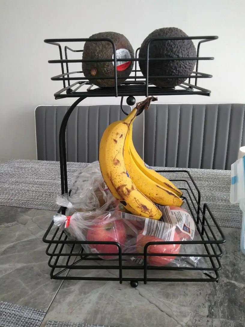 2-Tier Square Fruits and Vegetables Basket with Banana Hook