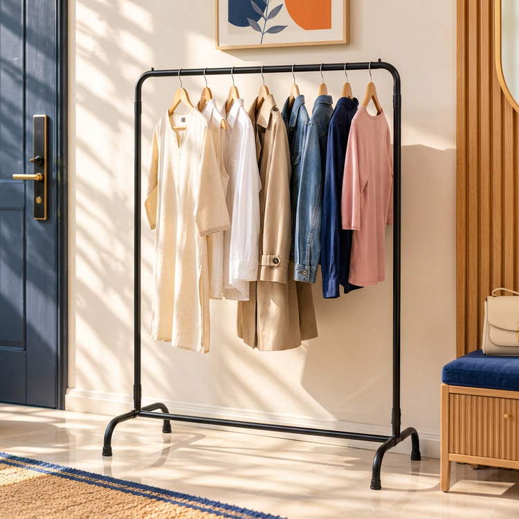 Clothes Hanging Stand, shoe rack wali photo jaisa real ghar ka setup
