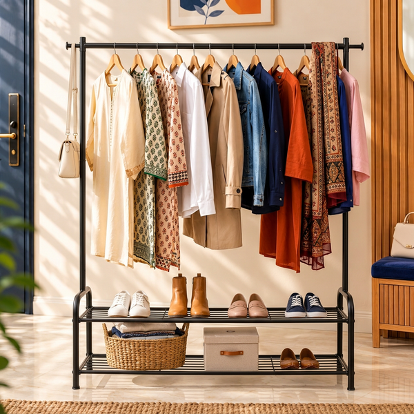 Clothes Hanging Rack with Double Shoe Rack