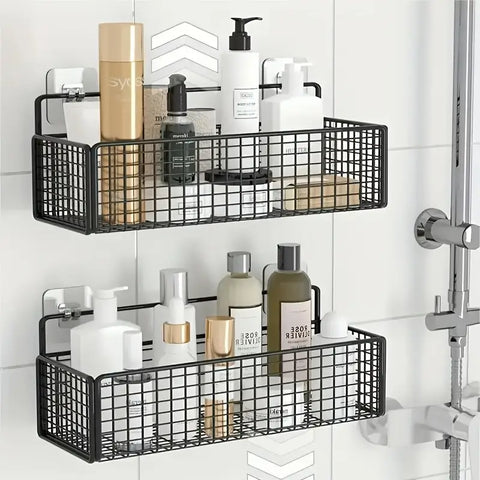 wall mounted metal basket with self adhesive hooks