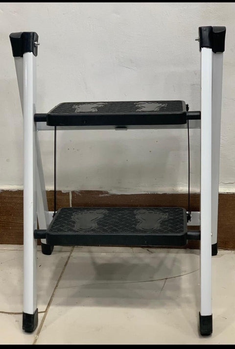 2-Step Folding Metal Stool Ladder | Compact Safety Step Ladder With Anti-Slip Treads