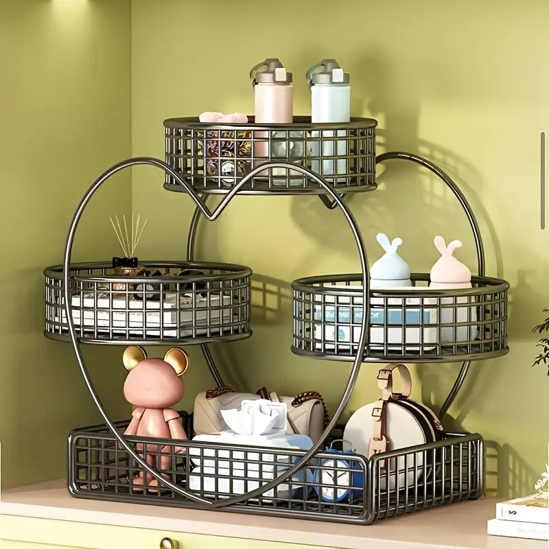 A Heart-Shaped Three-Tier Metal Fruit Basket