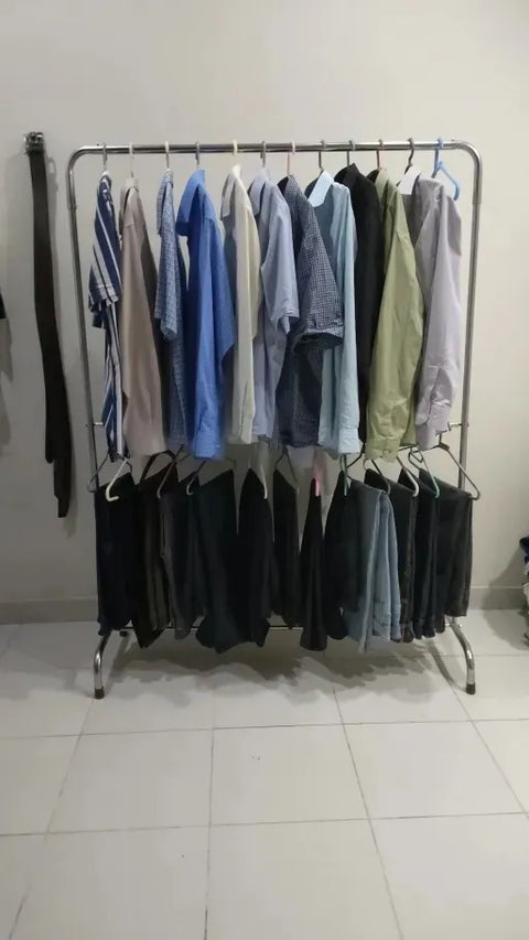 Double Pole Clothes Hanging Stand with wheels