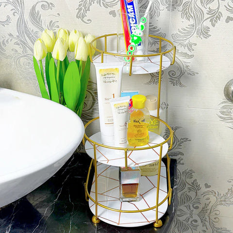3-Tier Cosmetic Makeup Organizer Stand Top premium arcyclic marble texture