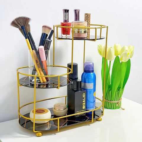 3-Tier Cosmetic Makeup Organizer Stand Top premium arcyclic marble texture