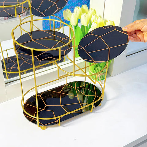 3-Tier Cosmetic Makeup Organizer Stand Top premium arcyclic marble texture