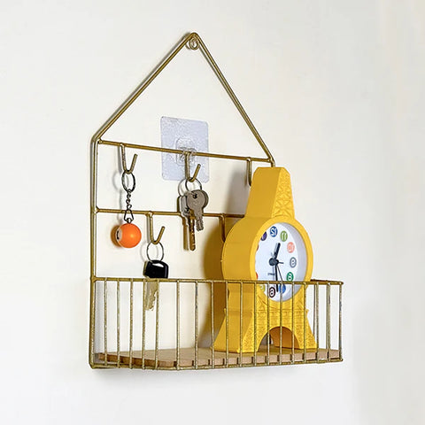 Home shaped Wall Mounted Shelf with Hooks