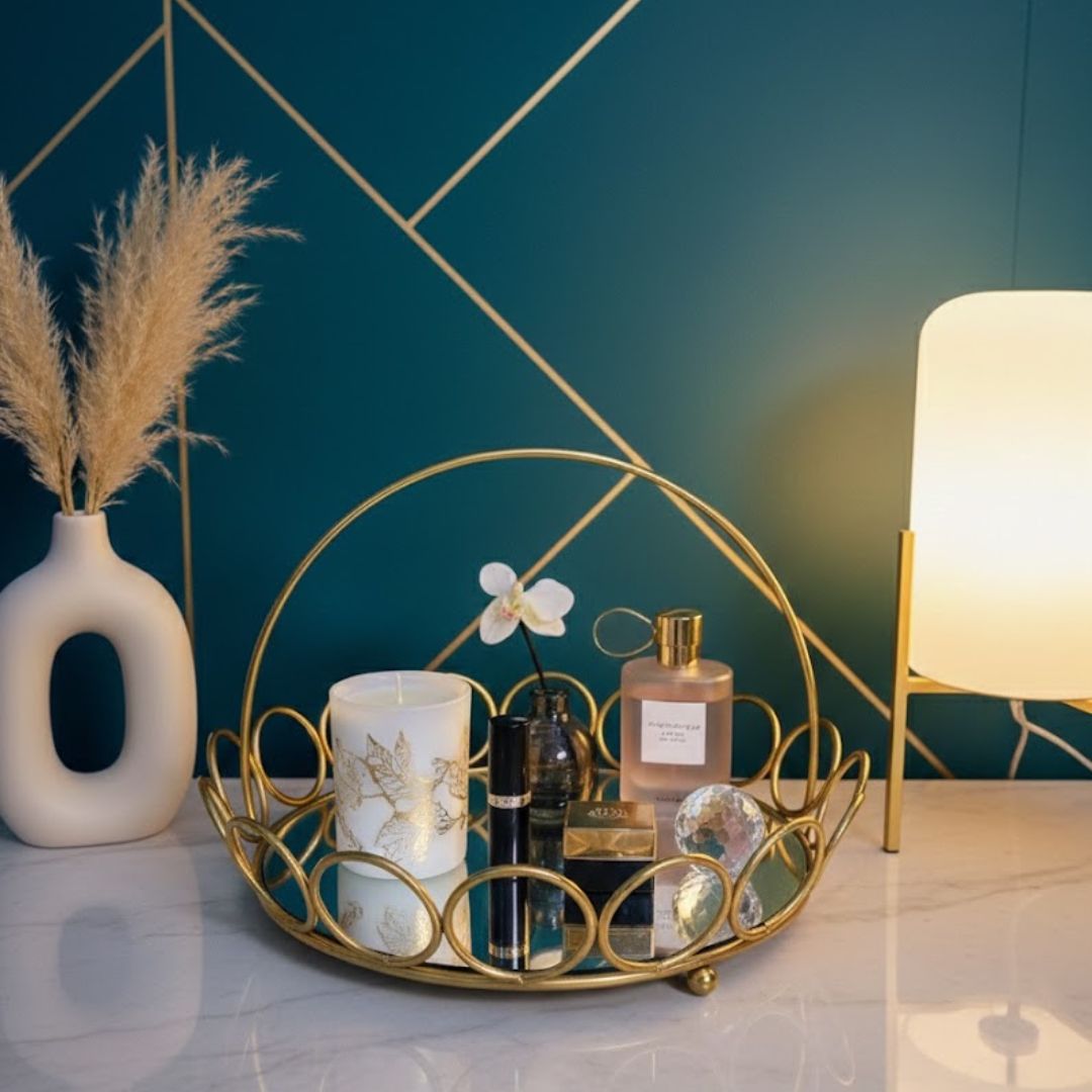 Luxury Gold Vanity Tray - Metal Decorative Organizer Tray for Dressing Table