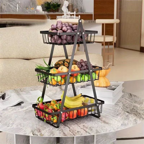 Wooden Handle 3 Tier Basket