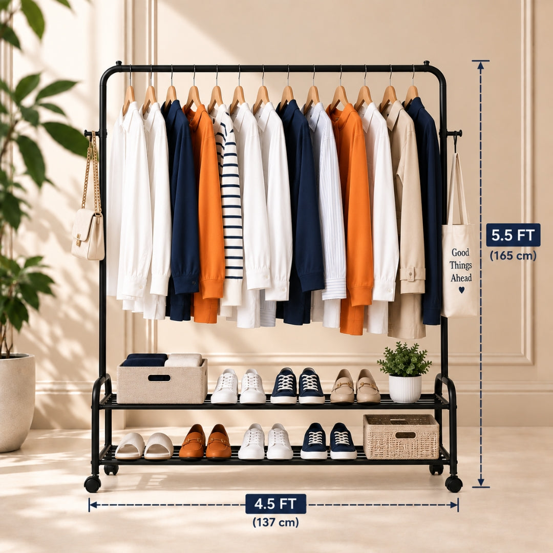 Cloth hanging stand Rack Double Shoes Rack Stand With Wheels