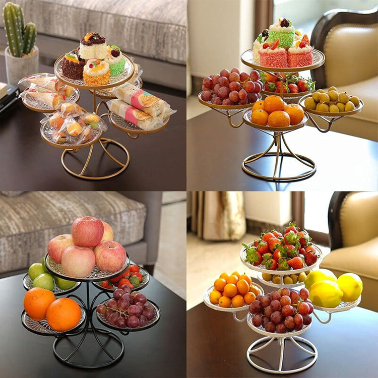 Dish serving rack with glass plates