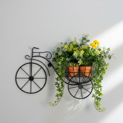 Metal Bicycle Wall Mount Flower Holder" or "Bicycle-shaped Flower Basket Wall Art. ( Plant Not Included)