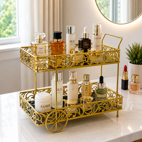 Royal Gold Tea and Makeup Organizer Cart
