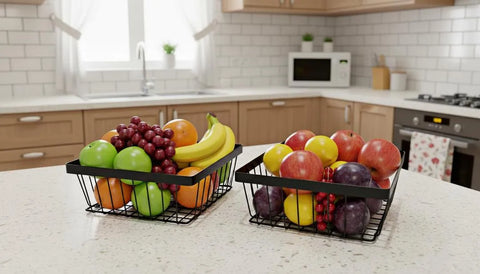 2 Tier Stainless Steel Fruit Basket - Black