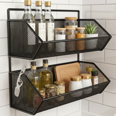 Modern 2-Tier Iron Wall-Mounted Fruit Basket