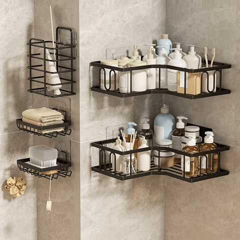 5 Pc Kitchen & Bathroom No Drill Wall Mounted Storage Rack With Stickers
