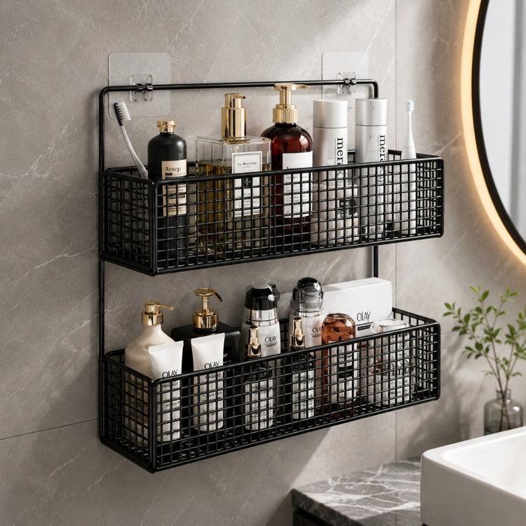 2 layer wall mounted basket with adhesive stickers large size