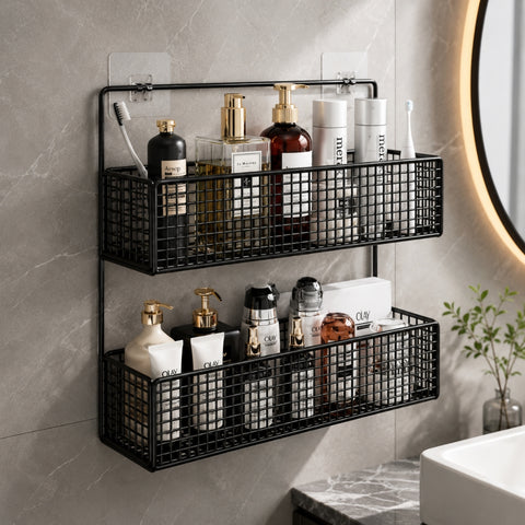 2 layer wall mounted basket with adhesive stickers large size