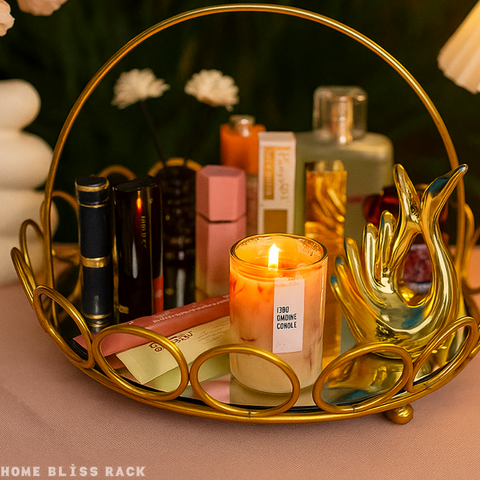 Luxury Gold Vanity Tray - Metal Decorative Organizer Tray for Dressing Table