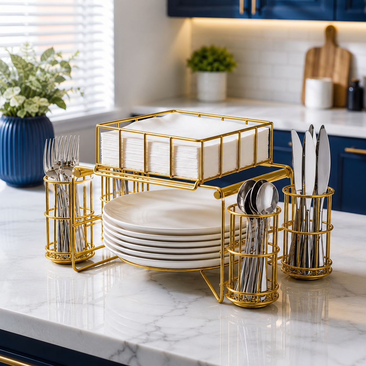 Luxury Gold -Cutlery, Plates And Napkin Holder