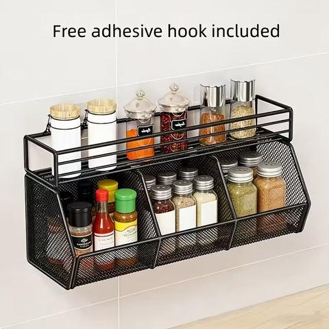 Self Adhesive Basket With Attached Spice Rack