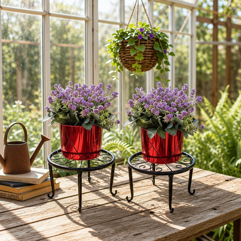 Rust-Proof Metal Floor Stand Plant Rack - Indoor/Outdoor,