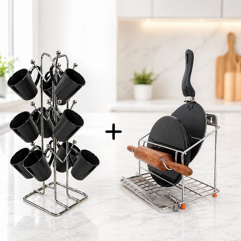 Kitchen Must-Have Deal | 2-in-1 Organizer Set (Cup + chakla Tawa Stand)
