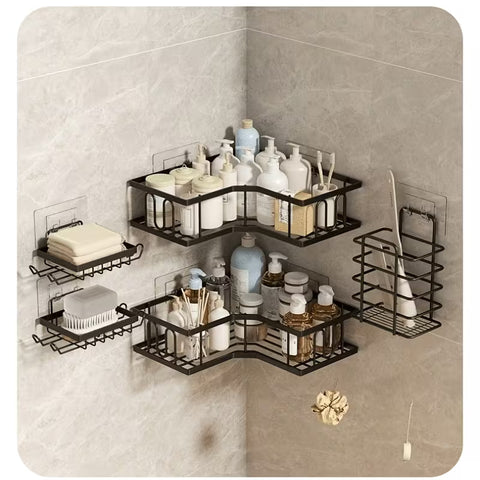 5 Pc Kitchen & Bathroom No Drill Wall Mounted Storage Rack With Stickers