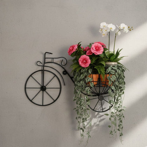 Metal Bicycle Wall Mount Flower Holder" or "Bicycle-shaped Flower Basket Wall Art. ( Plant Not Included)