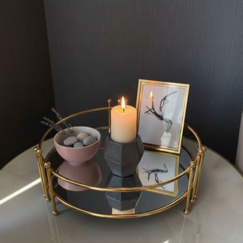 Round Mirror Tray / Decorative Vanity Tray (Golden Frame)