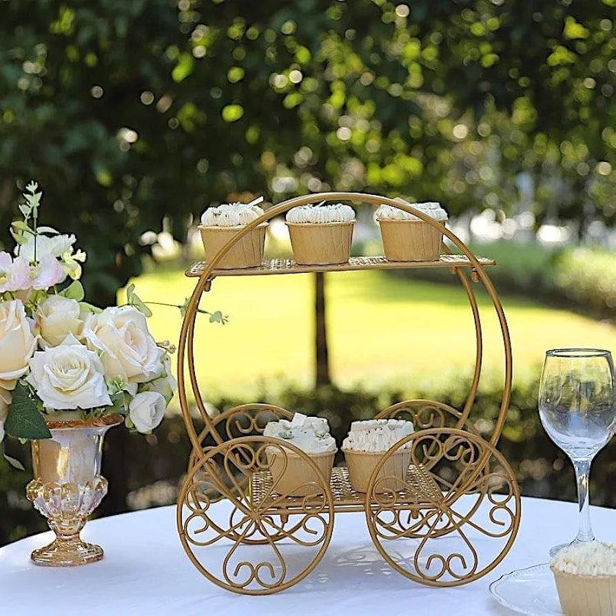 Gold 2 Tier Cinderella Carriage Cupcake Dessert Display Stand