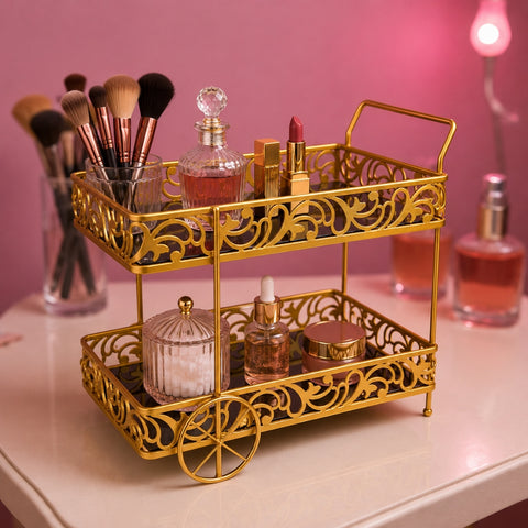 Royal Gold Tea and Makeup Organizer Cart