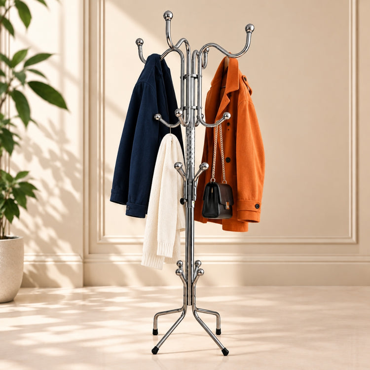 Silver Chrome Metal Coat Cloth Hanging Stand