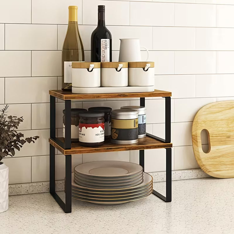 Microwave Oven Stand with Storage Shelf | 2 Tier Kitchen Organizer Rack | Countertop Storage Shelf | Coffee Bar Station | Home Kitchen Furniture