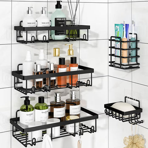 5 Pack Shower Caddy Organizer Rack Shelf for Inside Shower, Adhesive Bathroom Wall Storage