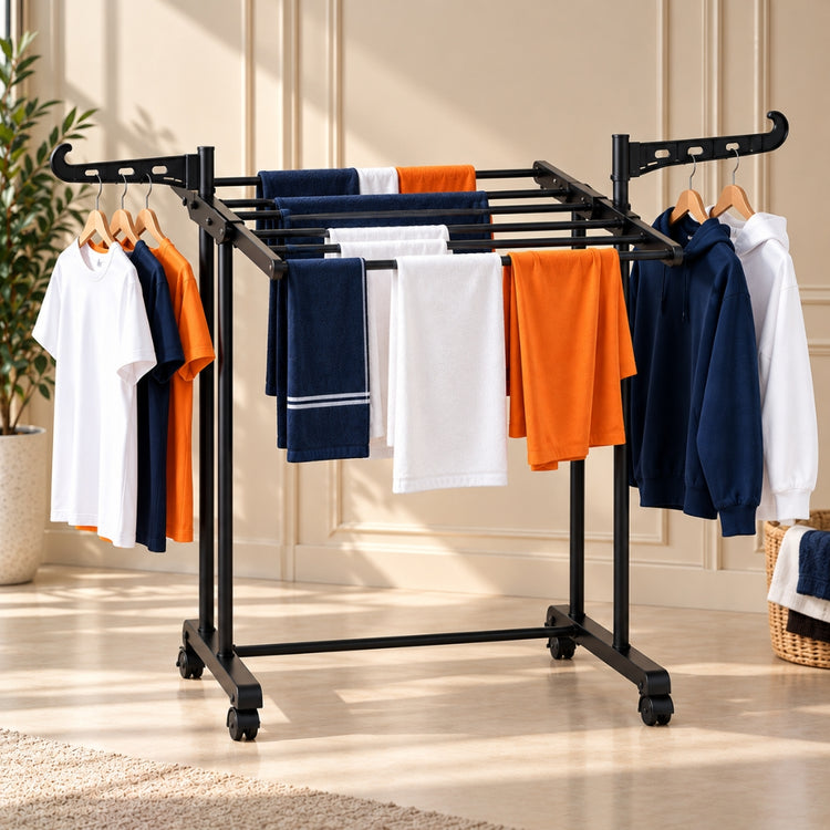 Foldable Drying Stand Rust Free Guarantee | Multi-Tier Laundry Organizer With Extendable Wings | Space-Saving Durable Rack For Clothes