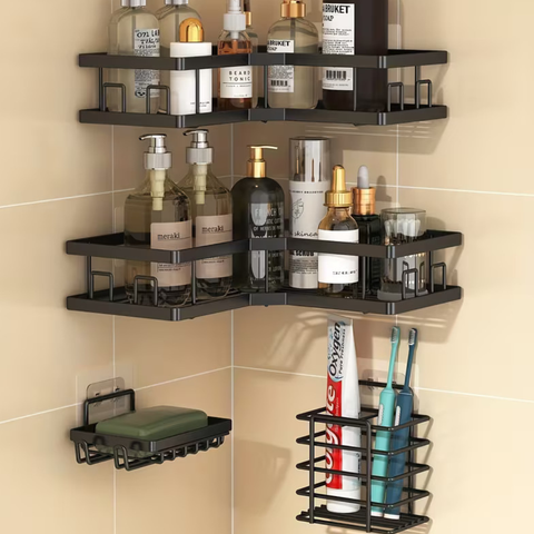 4 Pc New Patti Corner, soap and tooth brush Storage rack No Drill Needed With Self Adhesive Stickers