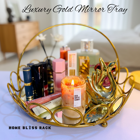 Luxury Gold Vanity Tray - Metal Decorative Organizer Tray for Dressing Table